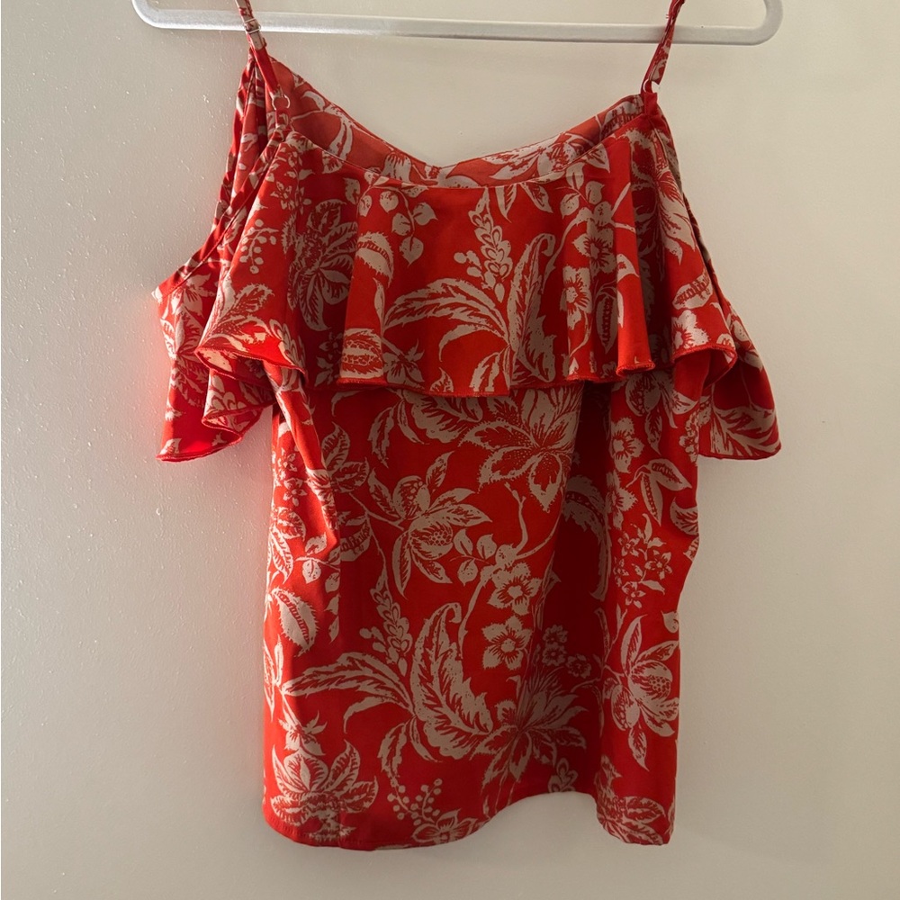 SHEIN Red Floral Ruffle Blouse